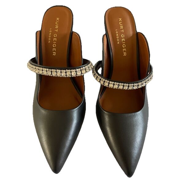 New Kurt Geiger Duke Crystal Strap Pointed Toe Mule Heels Shoes Black   41 US 10 - Picture 4 of 6